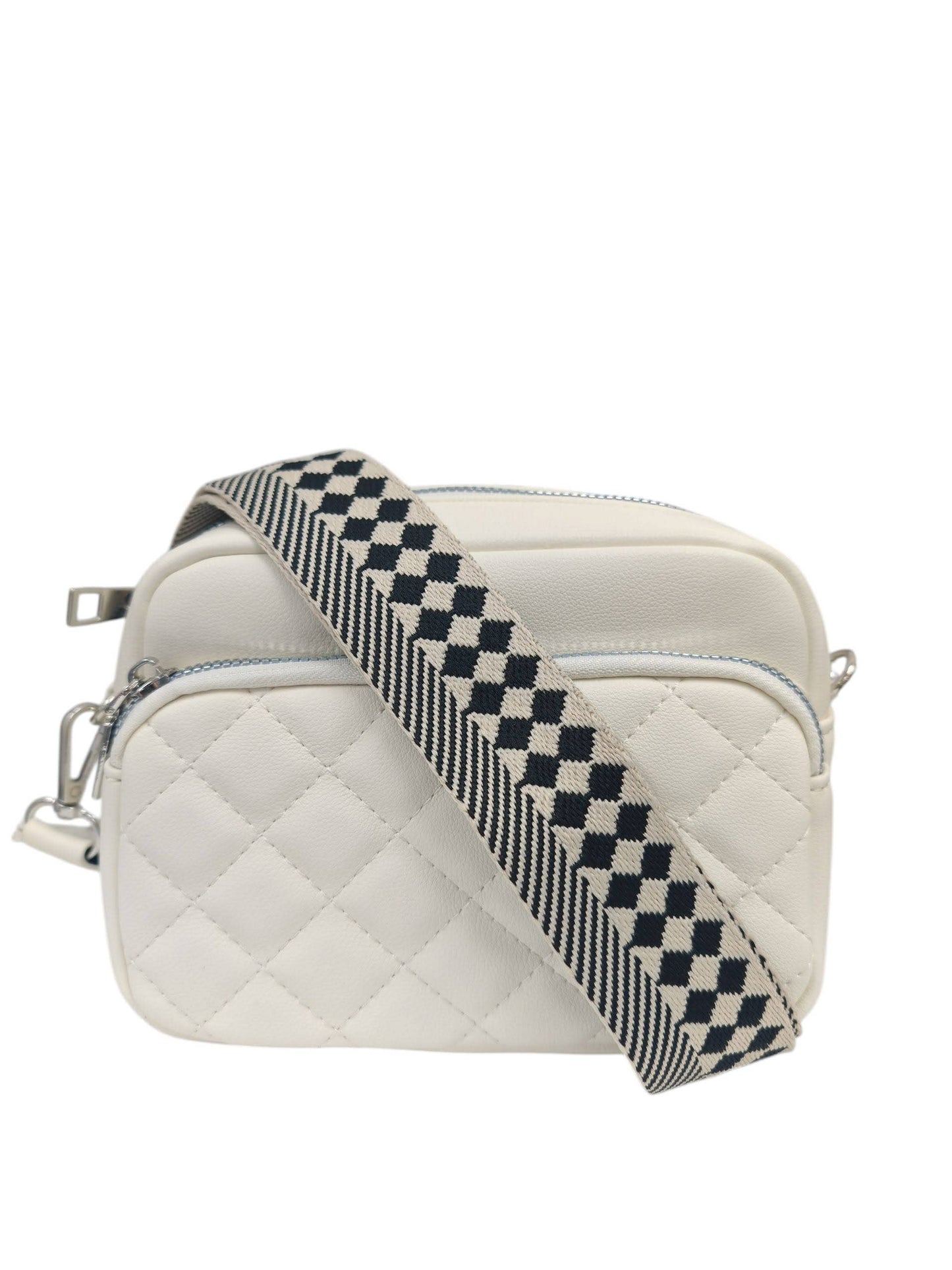 Superbia - Small Double Zipper Quilted Cross Body Shoulder Canvas Strap: Beige