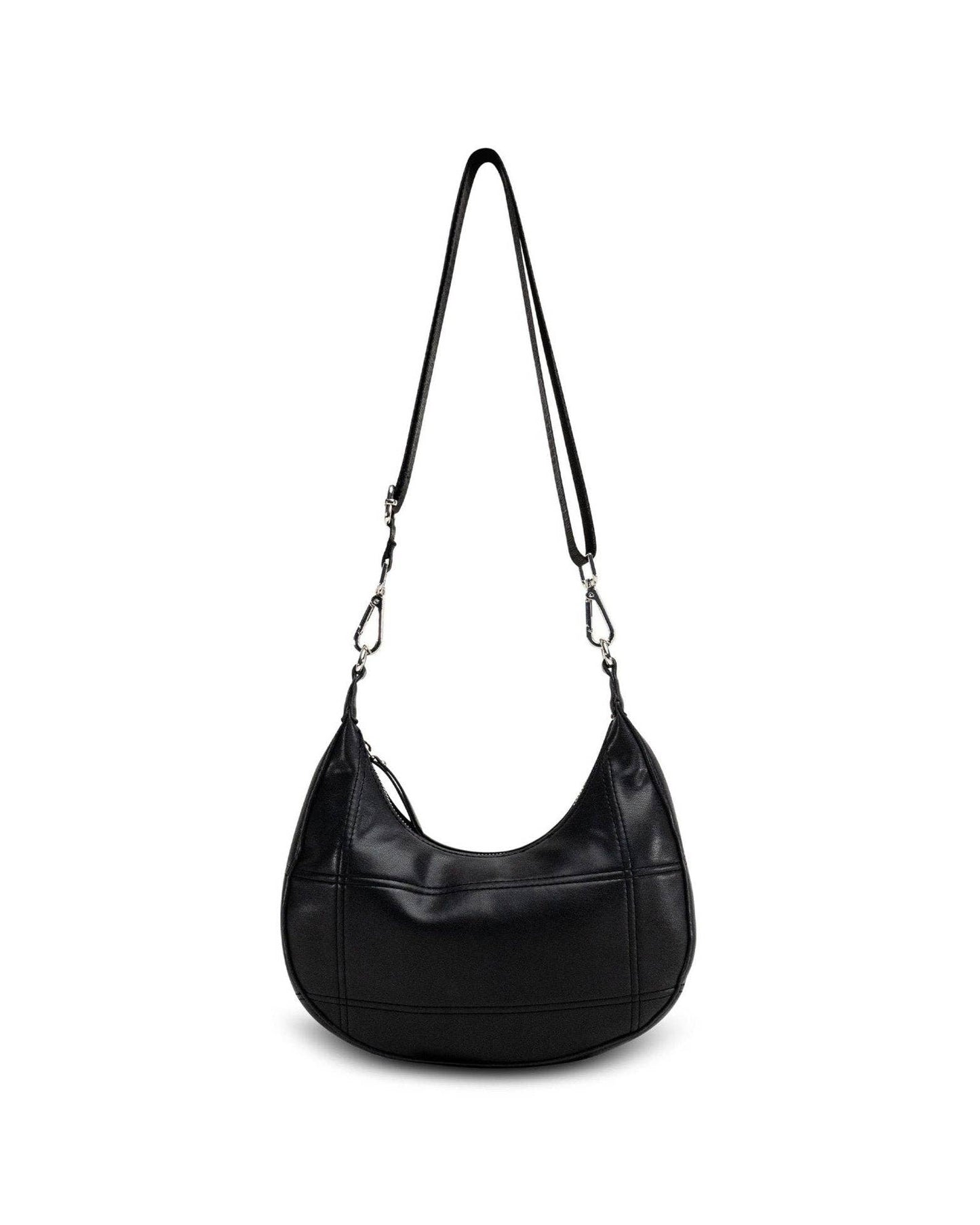 My Accessories London - Curved Quilted Leather-Look Sling Crossbody Bag in Black: Black