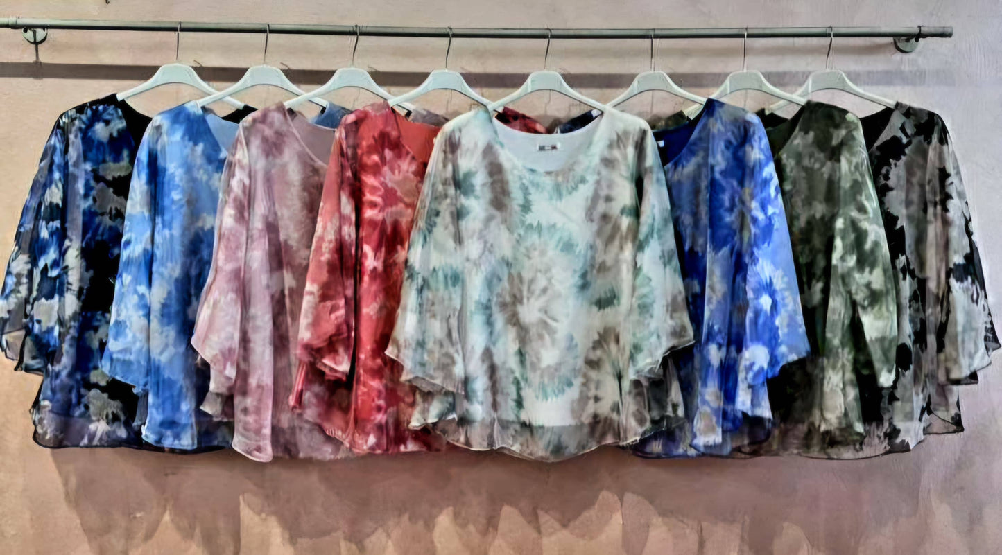 Kurt Muller - Tye Dye Silky Blouse: Sky Blue