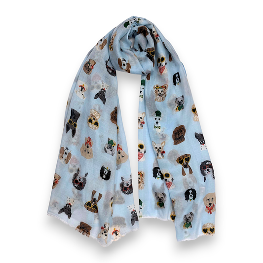 Lili Scarves - Summer Dogs Wearing Accessories Print Scarf: Cream