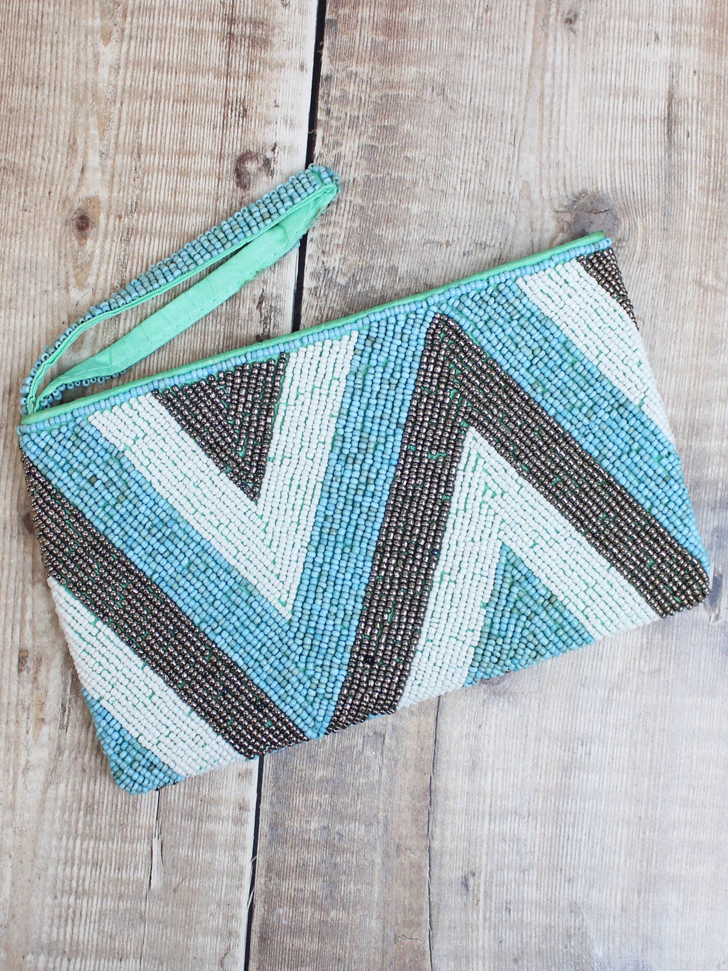 Suzie Blue - BEADED CLUTCH BAG - ZIG ZAG DESIGN