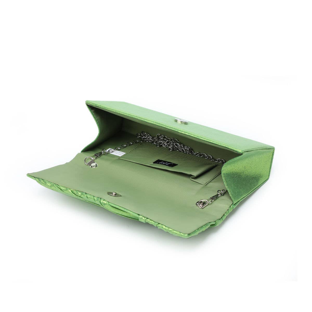 Diamante Pin On The Flap Over Cover Satin Clutch Bag: Black