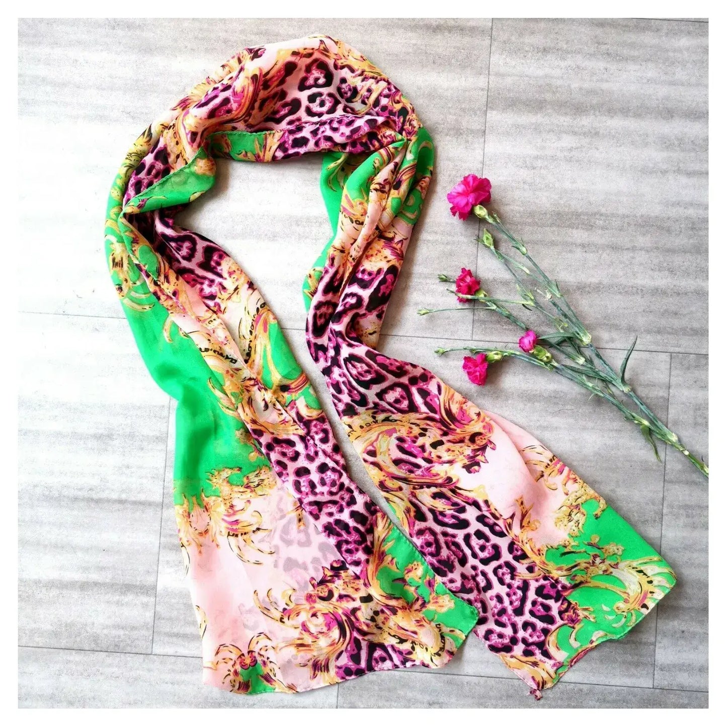 Superbia - Small Floral Chiffon Light Weight Neck Scarf -C3032 : Orange