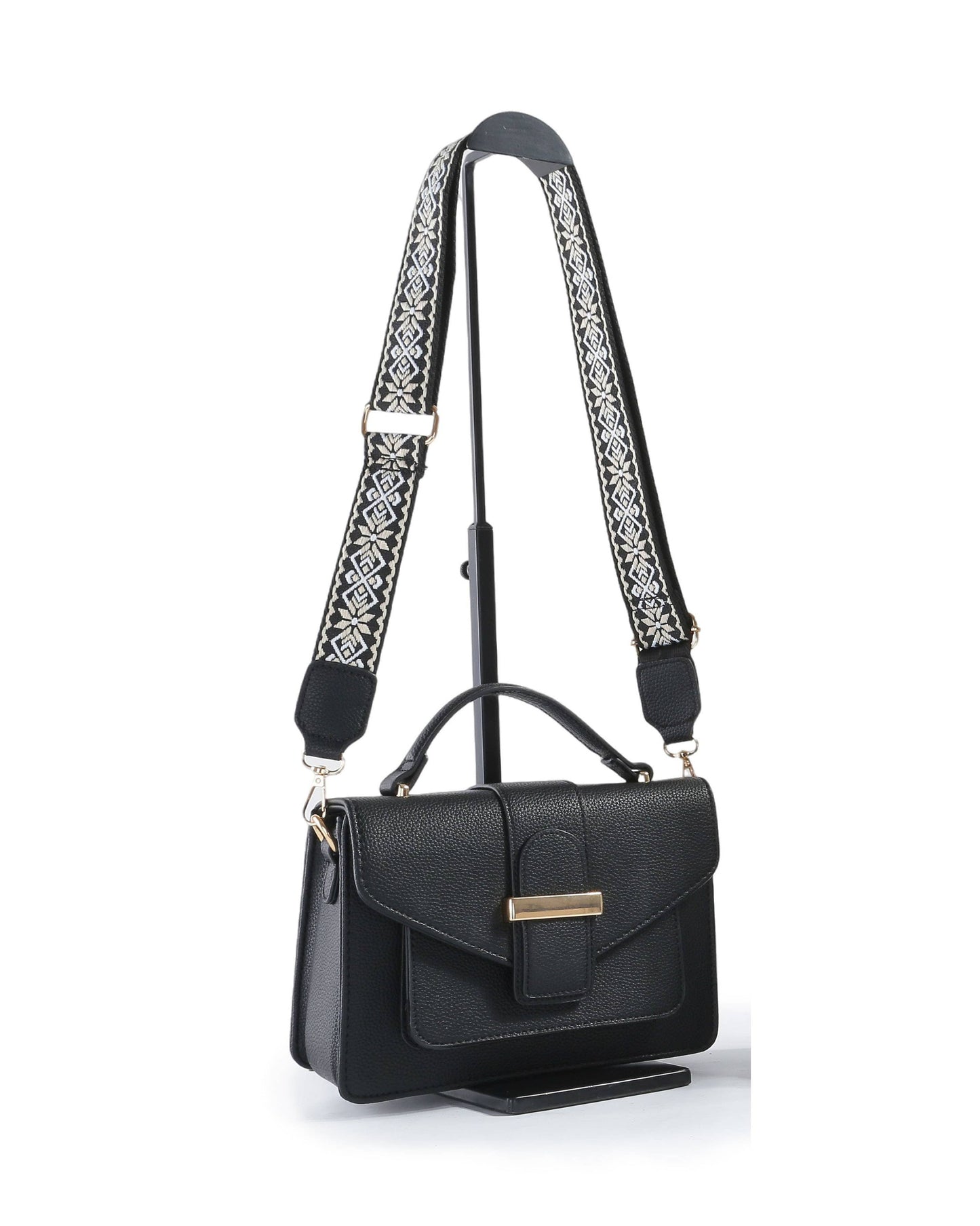 Crossbody/Grab bag with pocket on the front and buckle: Black