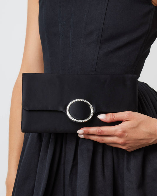My Accessories London - Satin Clutch with Diamante in Black: Black