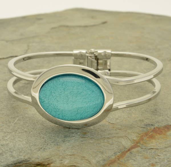 Miss Milly Limited - Aqua Green Marble Resin Hinged Bangle