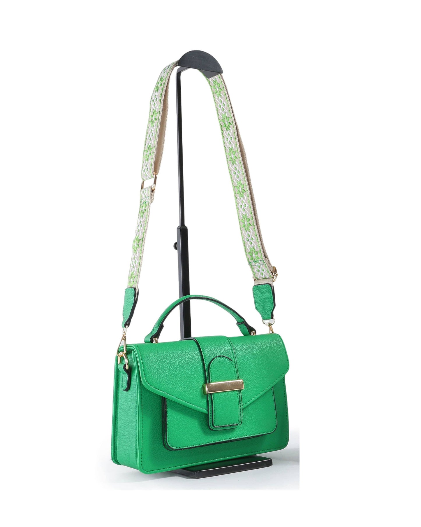 Crossbody/Grab bag with pocket on the front and buckle: White