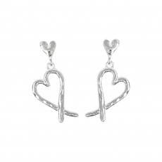 Lovethelinks Ltd - Hammered Open Heart Drop Earrings: No Thank You / Yellow Gold