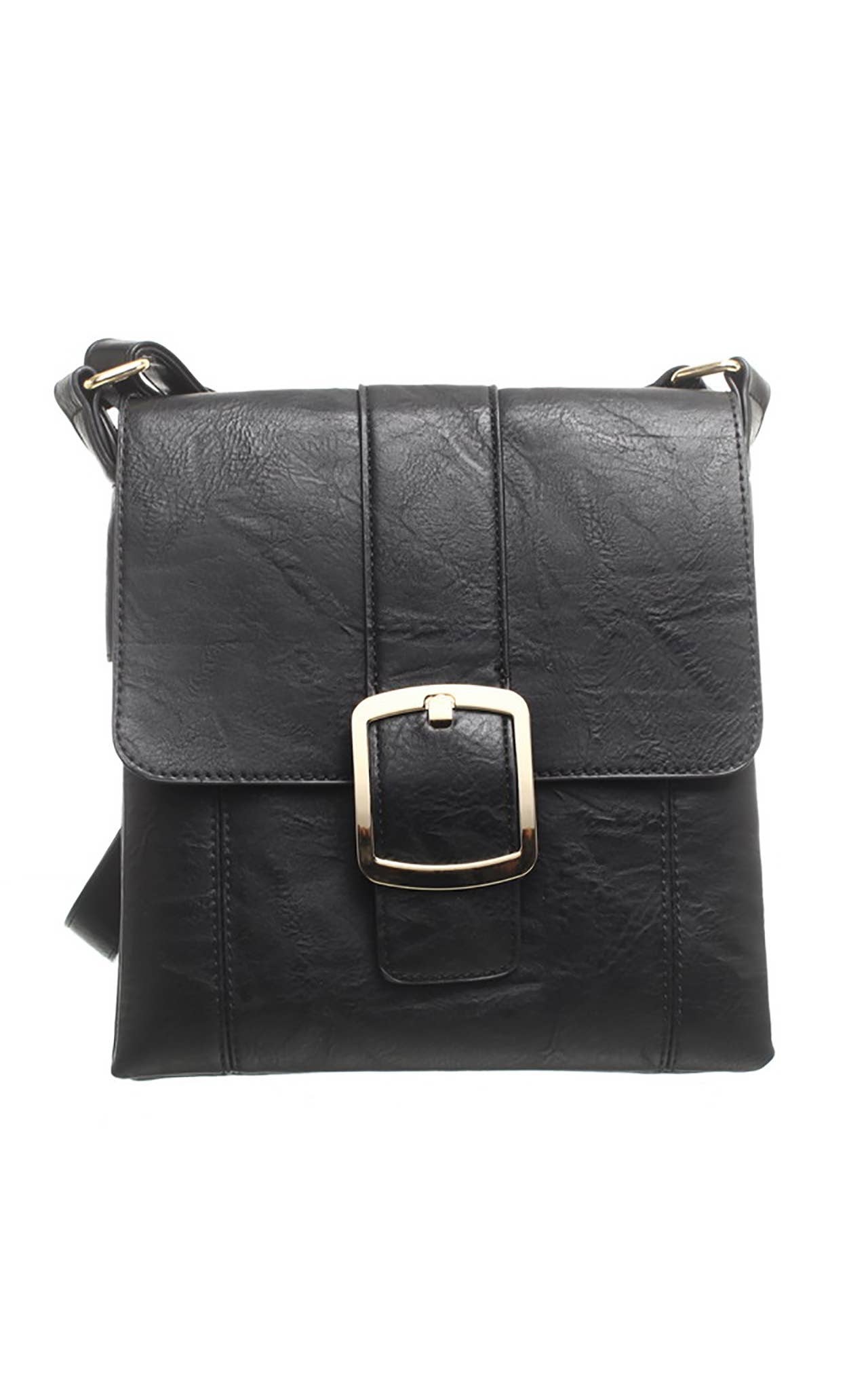 Bessie London - CLASSIC FLAP OVER BUCKLE CROSS BODY BAG: GREY