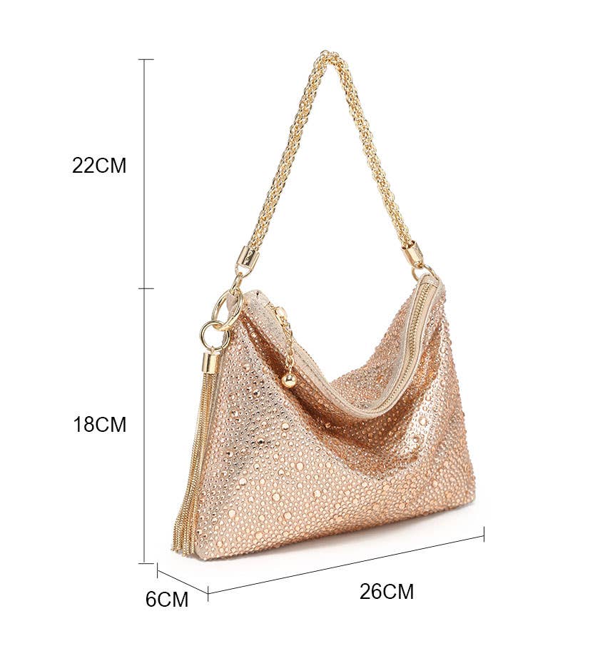 Soft Fringe Zip Top Clutch Bag: Gold