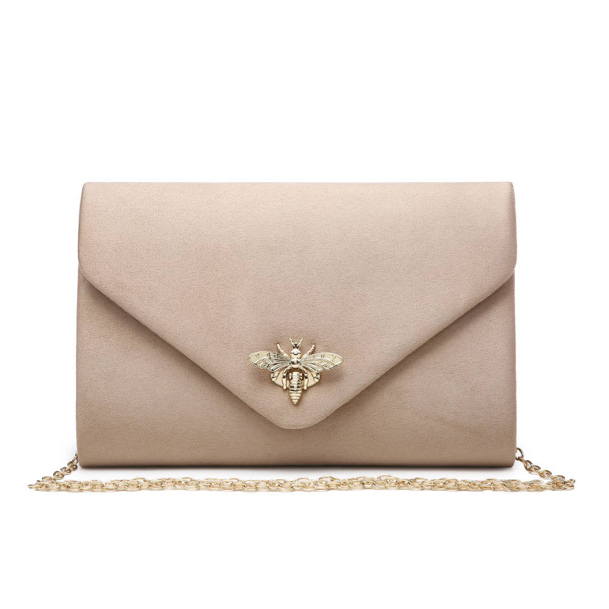 Suede Clutch bag with bee shaped clasp: Navy