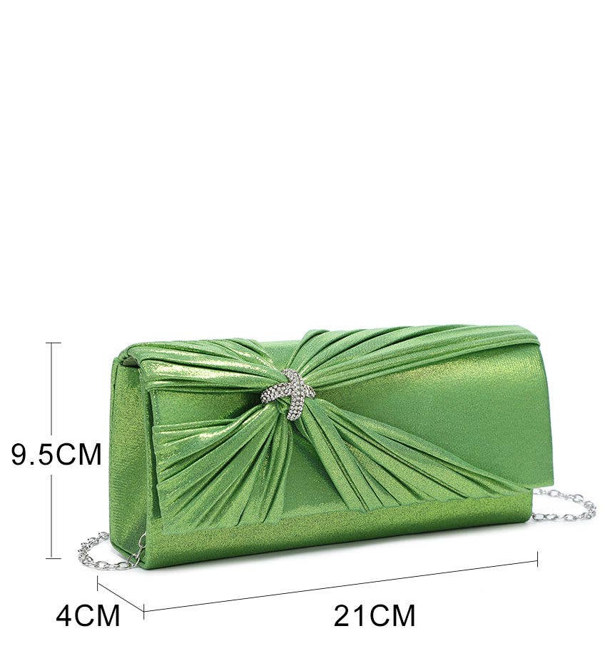 Diamante Pin On The Flap Over Cover Satin Clutch Bag: Pink