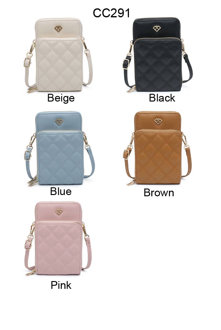 Quilted Pattern Two Zipped Sections Phone Bag/Purse: Black