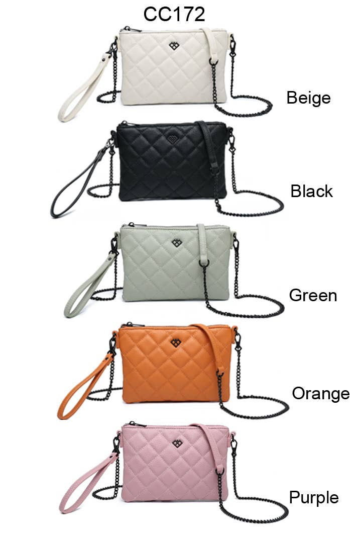 Quilted Diamand Pattern Grab Bag/ Crossbody Bag: Purple