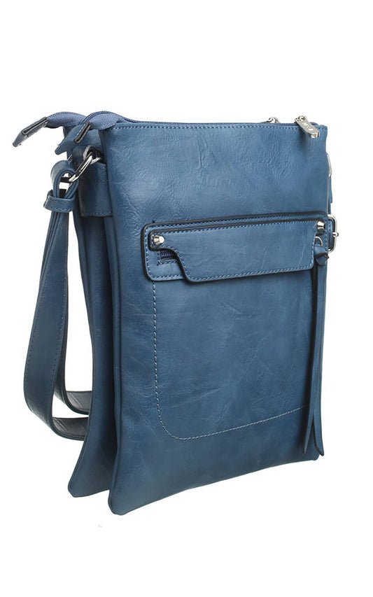 Bessie London - CLASSIC ZIPPER CROSSBODY BAG: BLUE