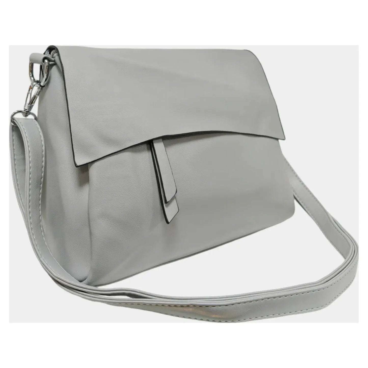 Superbia - Super Soft Silver-toned Flap Over Shoulder Bag Messenger Bag: Black