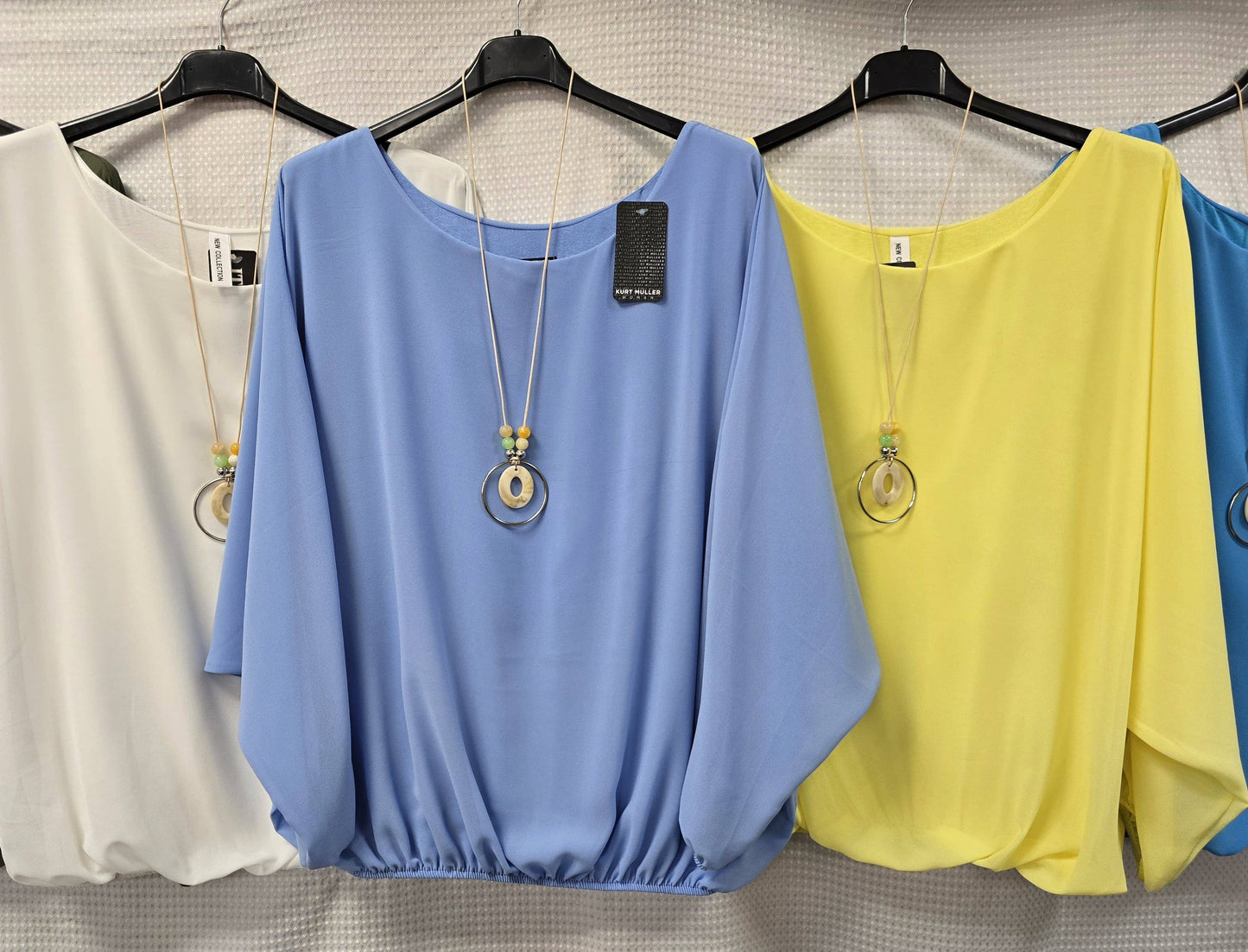 Kurt Muller - Emma Necklace Bubble Hem Lined Blouse: Khaki green