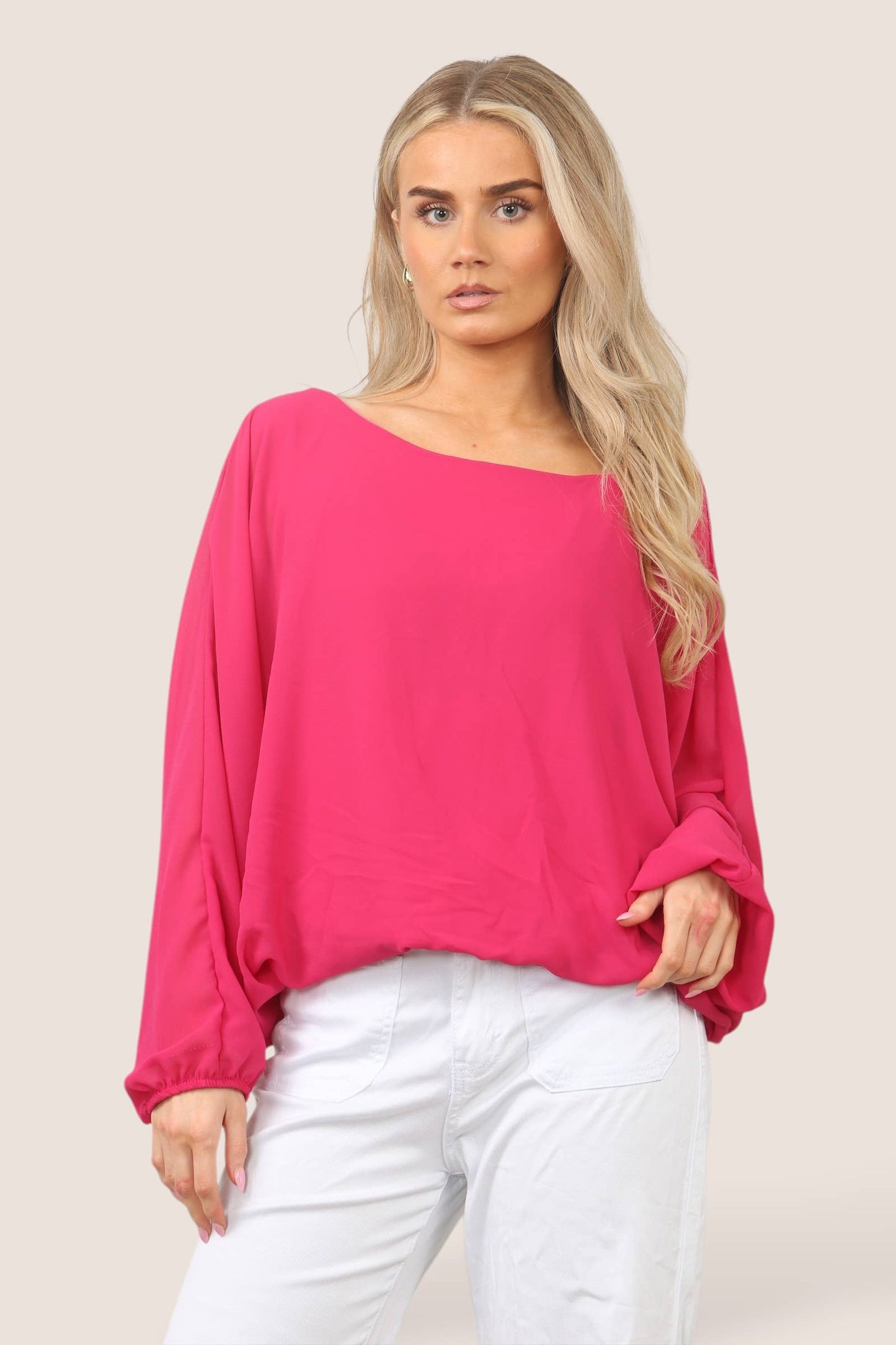 Kurt Muller - Emma Necklace Bubble Hem Lined Blouse: Soft pink