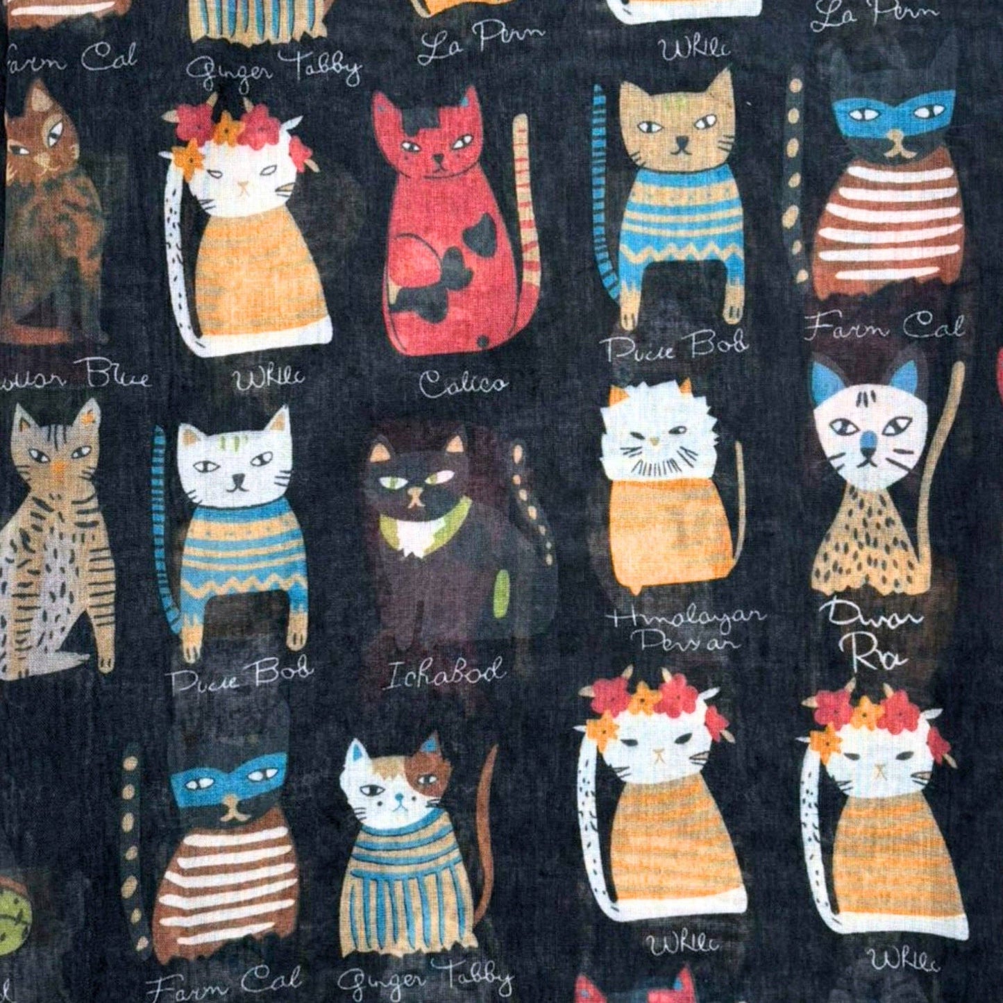 Lili Scarves - Mixed Cat Digital Print Scarf: Black