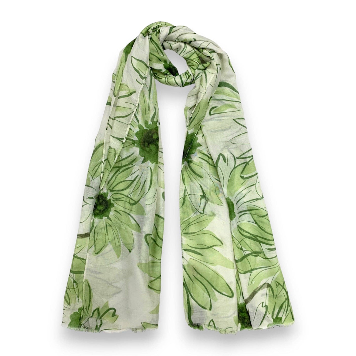 Lili Scarves - Big Daisy Print Scarf: Green