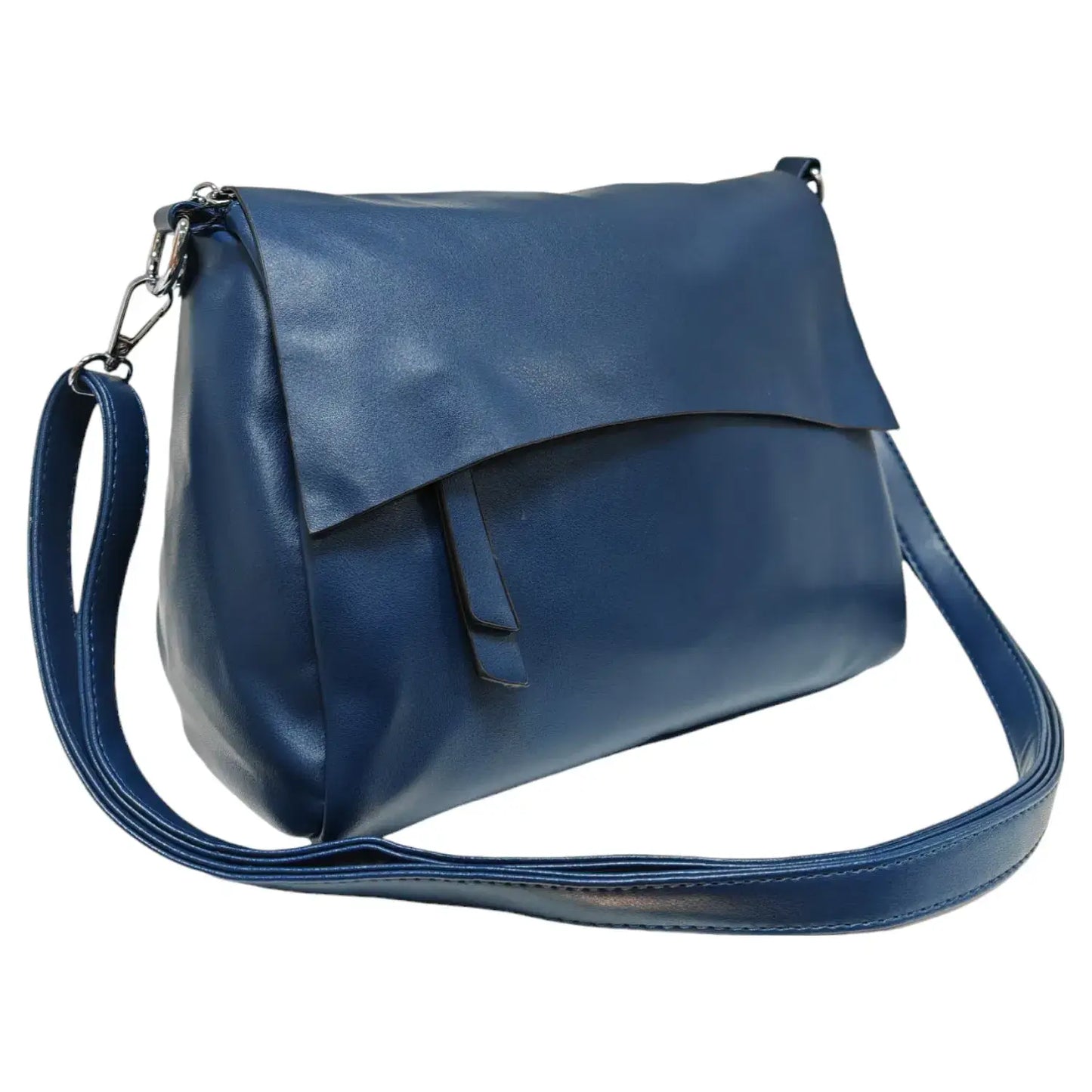 Superbia - Super Soft Silver-toned Flap Over Shoulder Bag Messenger Bag: Black