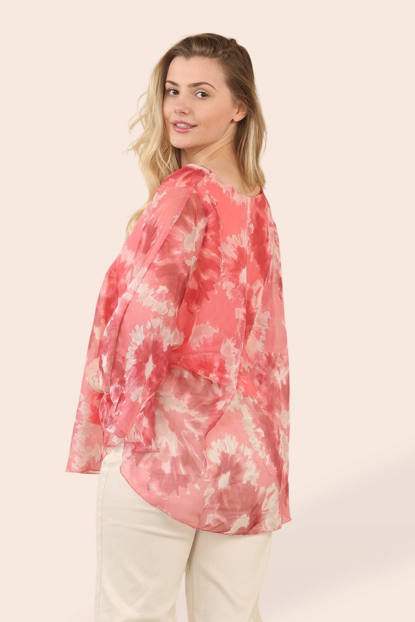 Kurt Muller - Tye Dye Silky Blouse: Sky Blue