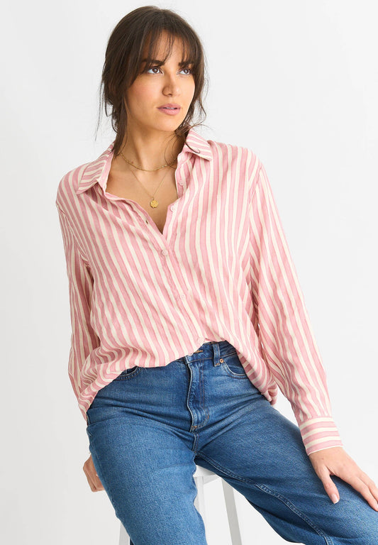 GINI LONDON - Blush Stripe Viscose Oversized Shirt: 50% Viscose & 50% Polyester / M-L (UK 12-14/US 8-10/EU 40-42)