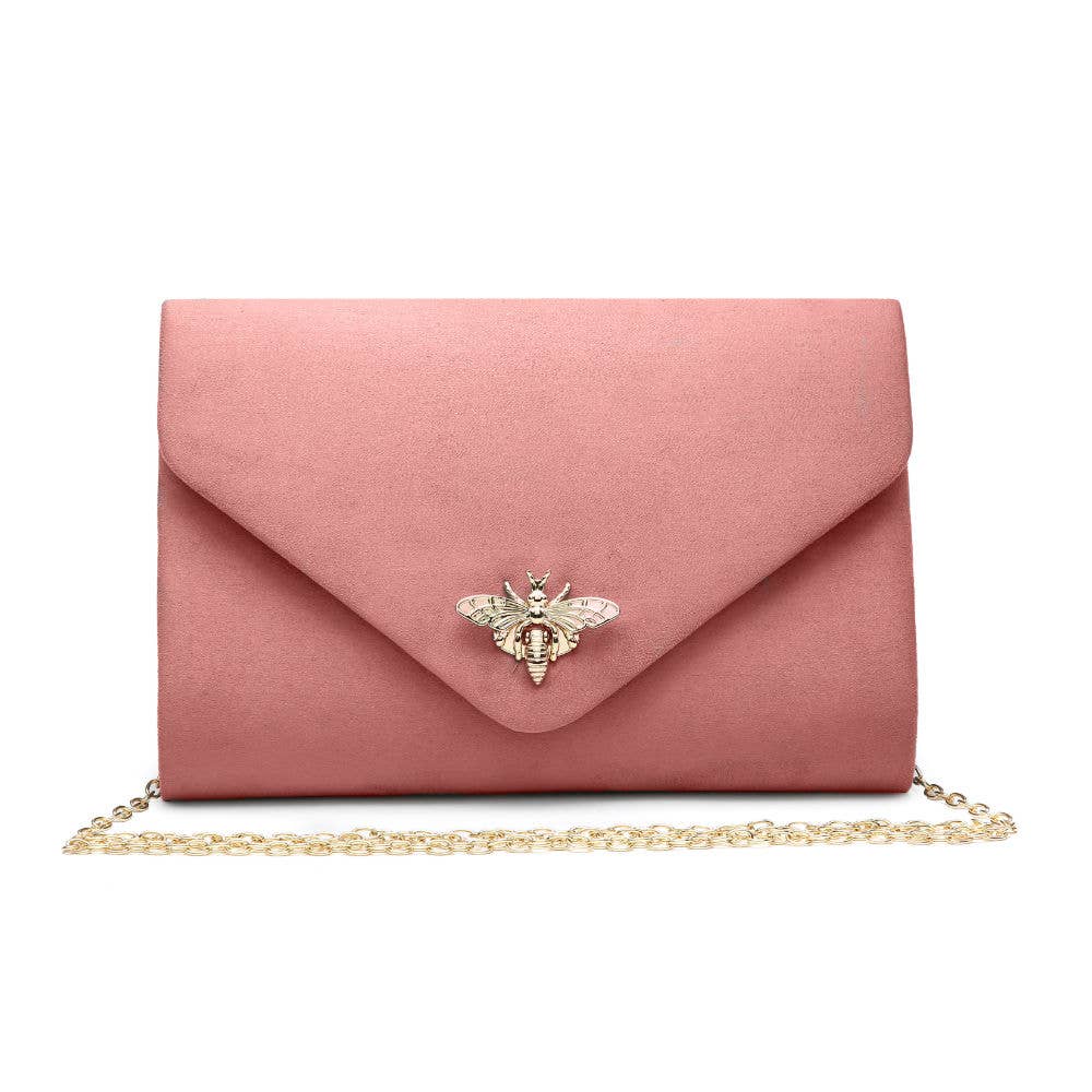 Suede Clutch bag with bee shaped clasp: Navy