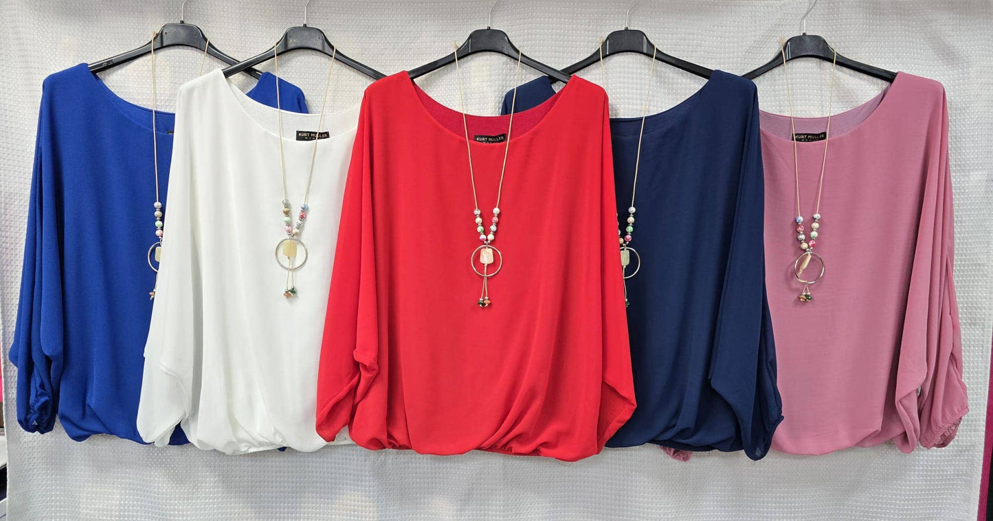 Kurt Muller - Emma Necklace Bubble Hem Lined Blouse: Soft pink