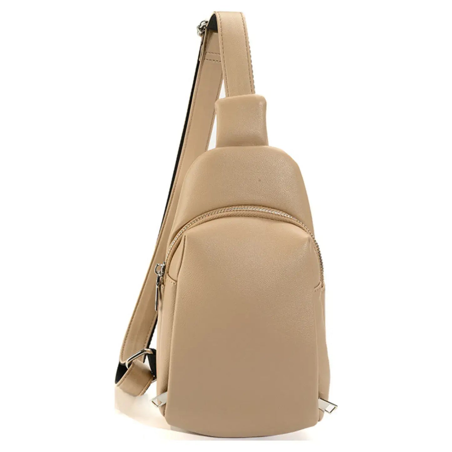 Soft Medium Size 2 Zips Side Pockets Sling Bag Chest Bag: Black