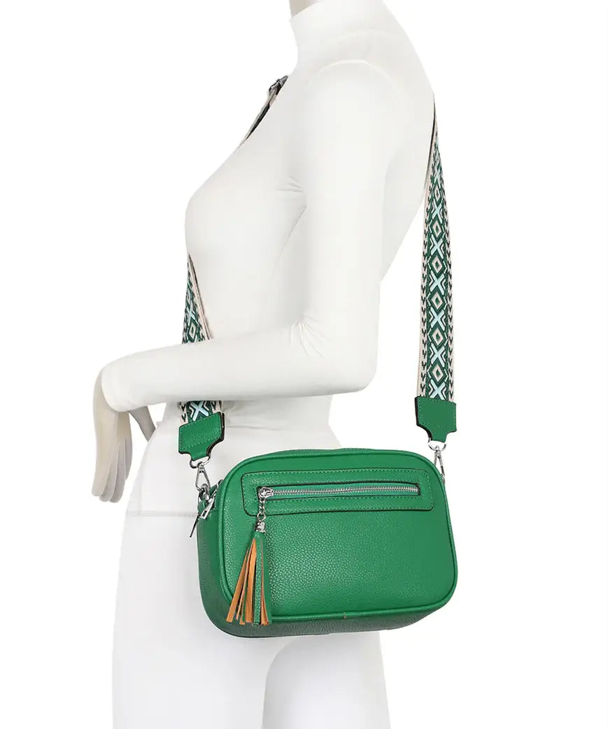 Strathurie - Ladies Fuchsia Crossbody Camera Style Box Bag 2 Zip 0623S