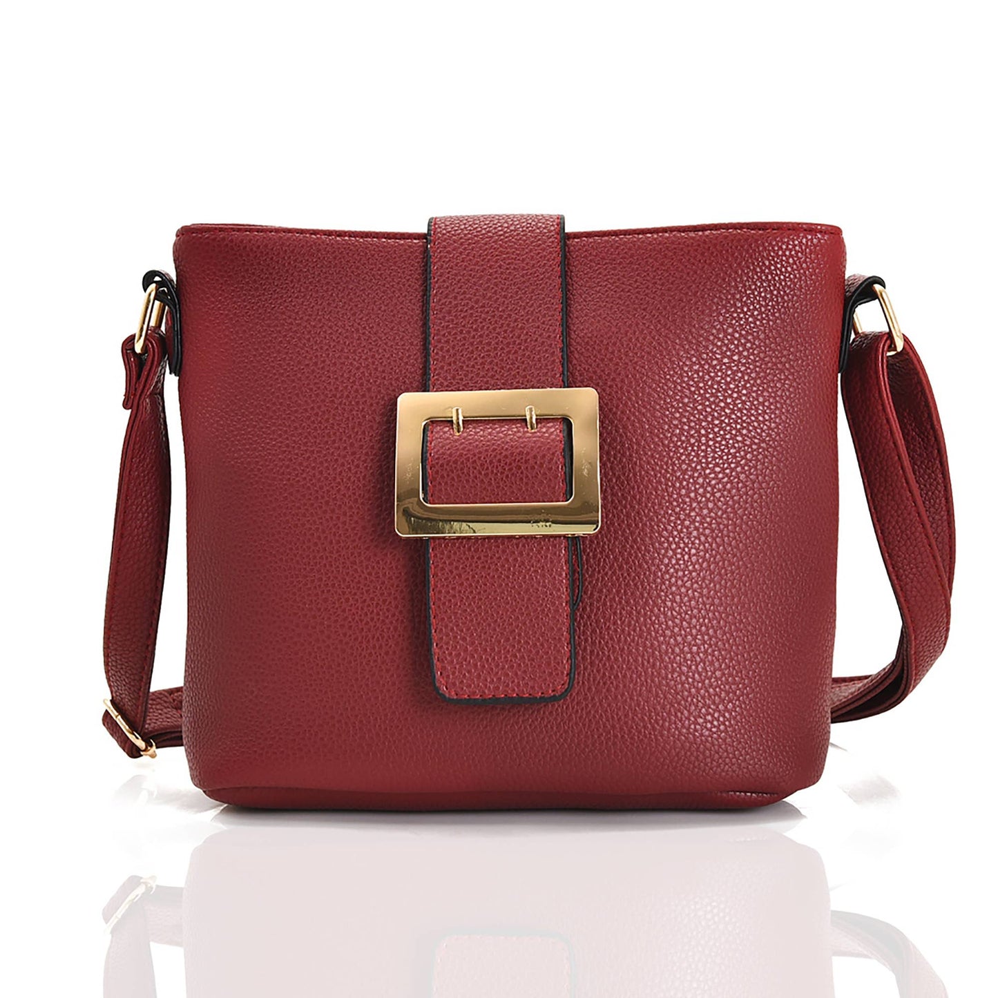 Janella Square Buckle Cross Body Bag: Burgundy