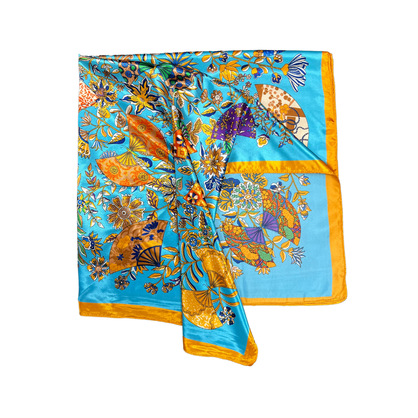 Lili Scarves - Butterfly Pattern Silk Touch Square Scarf: Turquoise