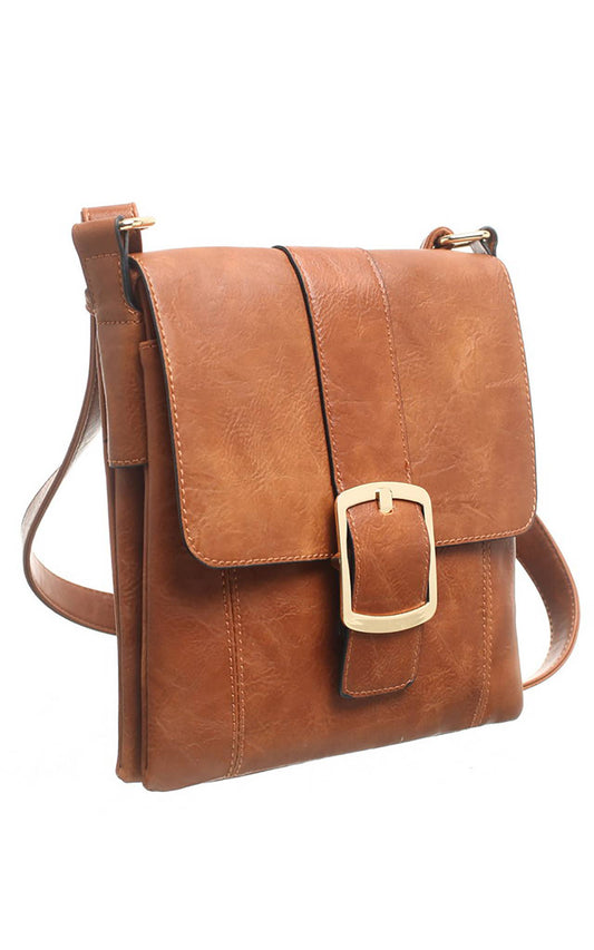 Bessie London - CLASSIC FLAP OVER BUCKLE CROSS BODY BAG: GREY