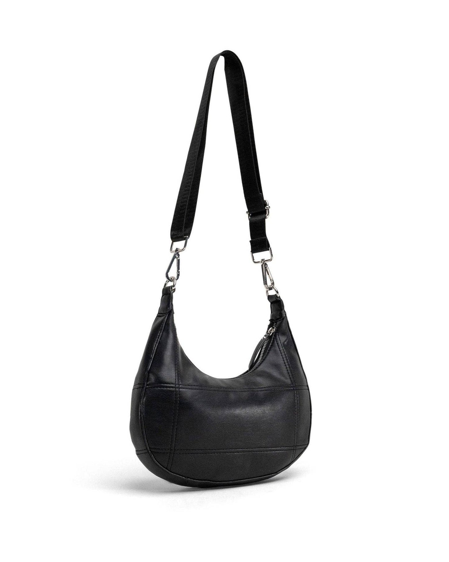 My Accessories London - Curved Quilted Leather-Look Sling Crossbody Bag in Black: Black
