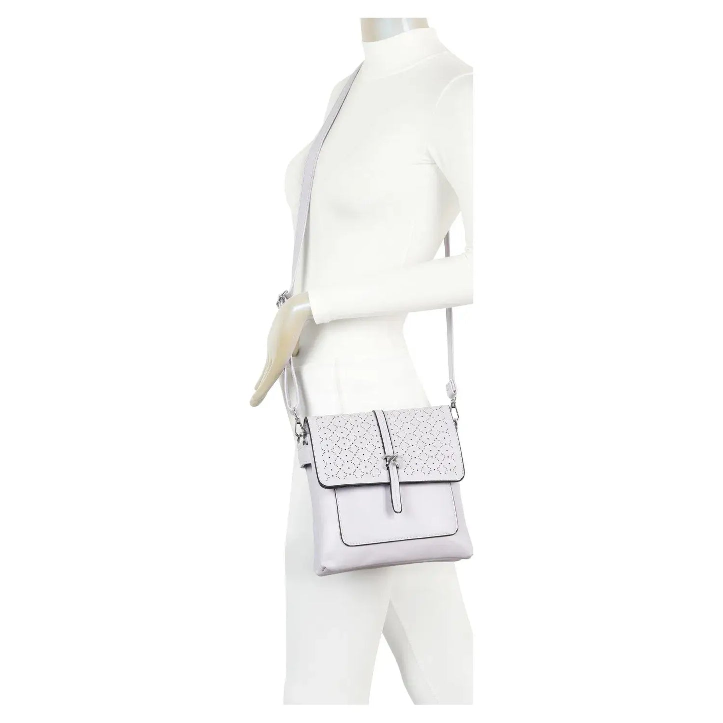 Small 3Compartment Cross Body Bag Laser Cut Shoulder Bag Cream