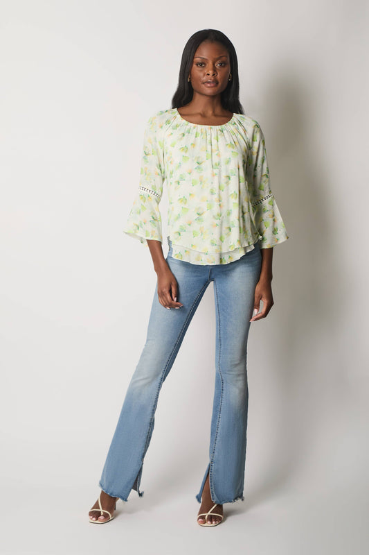 SOLO - Floral Print Layered Top - Green: 12