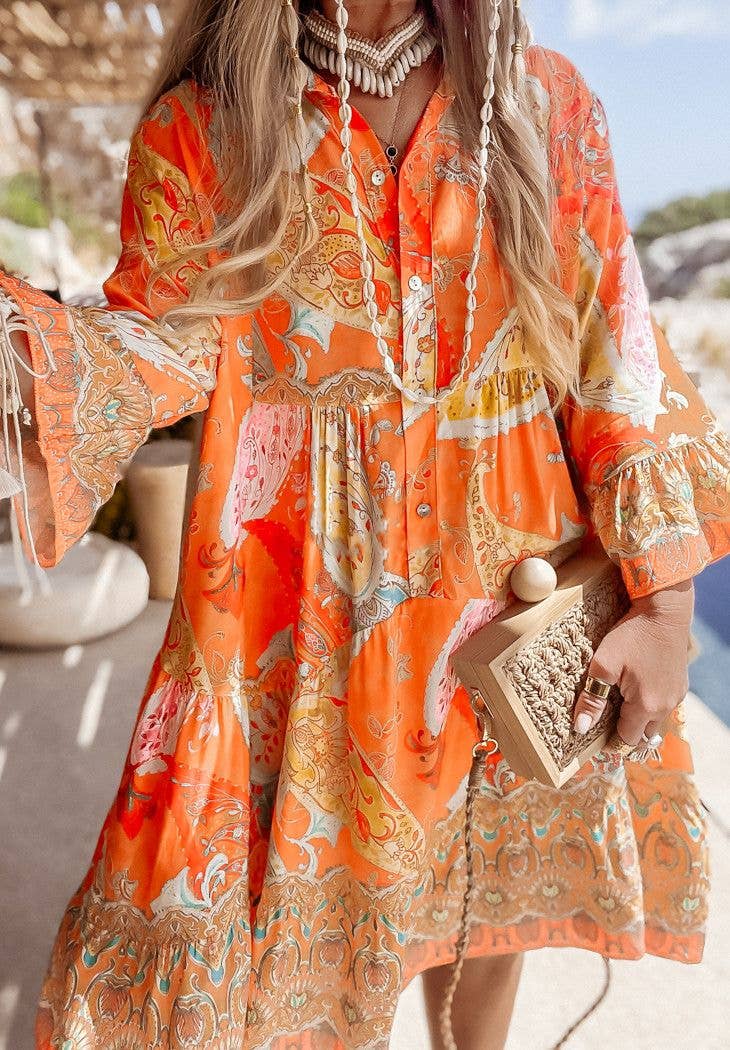 Kurt Muller - Orange Paisley Smock Tunic Dress