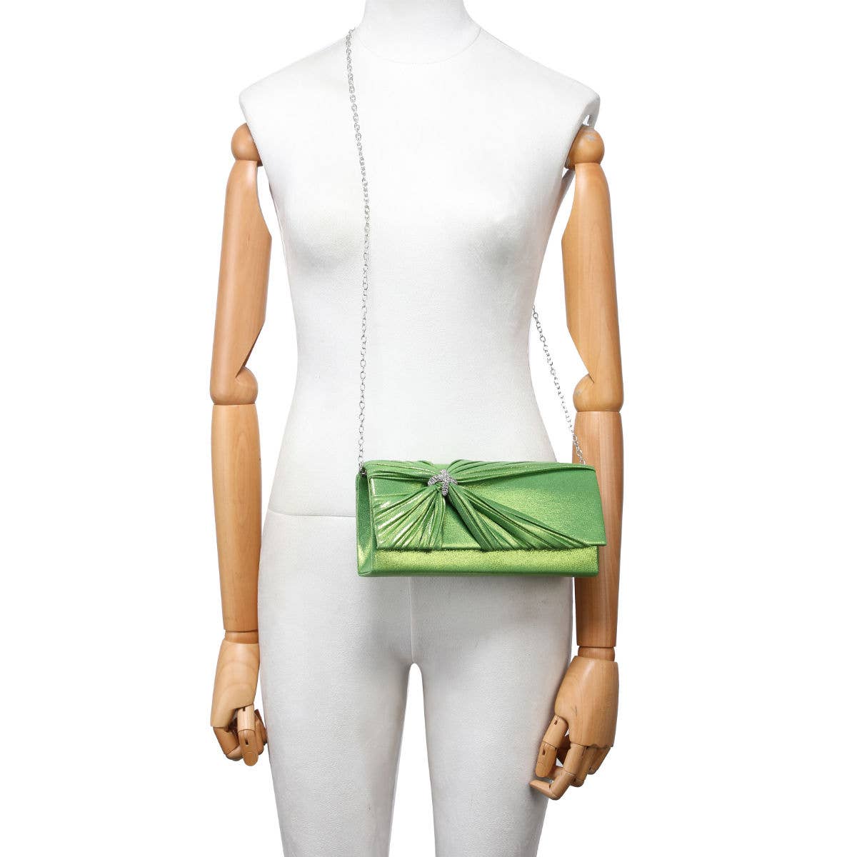 Diamante Pin On The Flap Over Cover Satin Clutch Bag: Pink