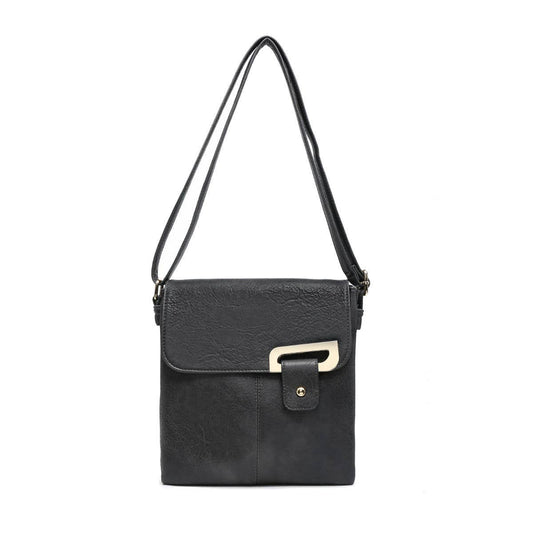 Cross Body Handbag with flap over cover: Black