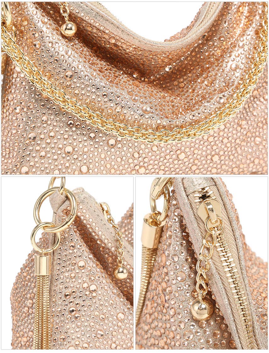 Soft Fringe Zip Top Clutch Bag: Gold