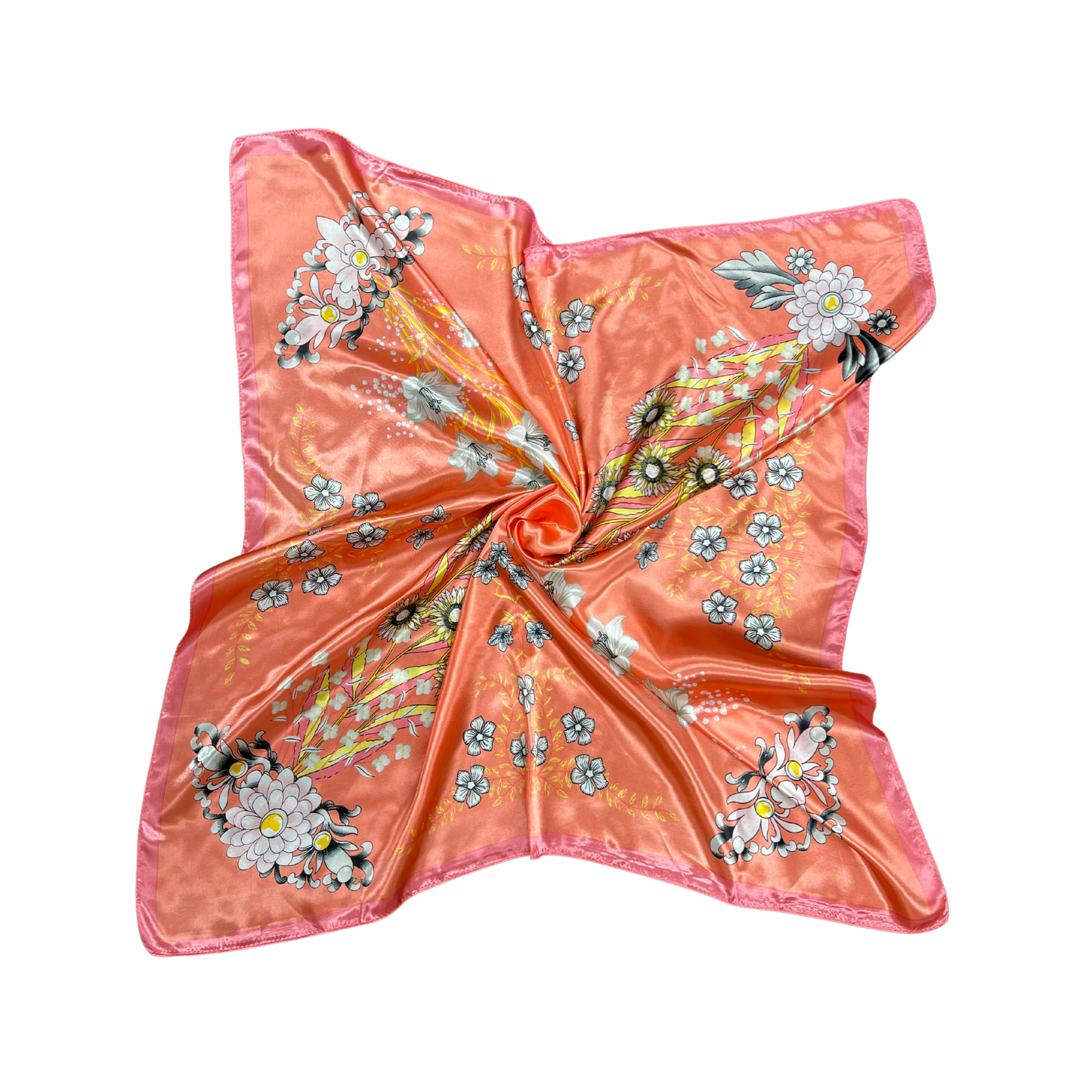 Lili Scarves - Multi-floral Pattern Silk Touch Square Scarf: Yellow