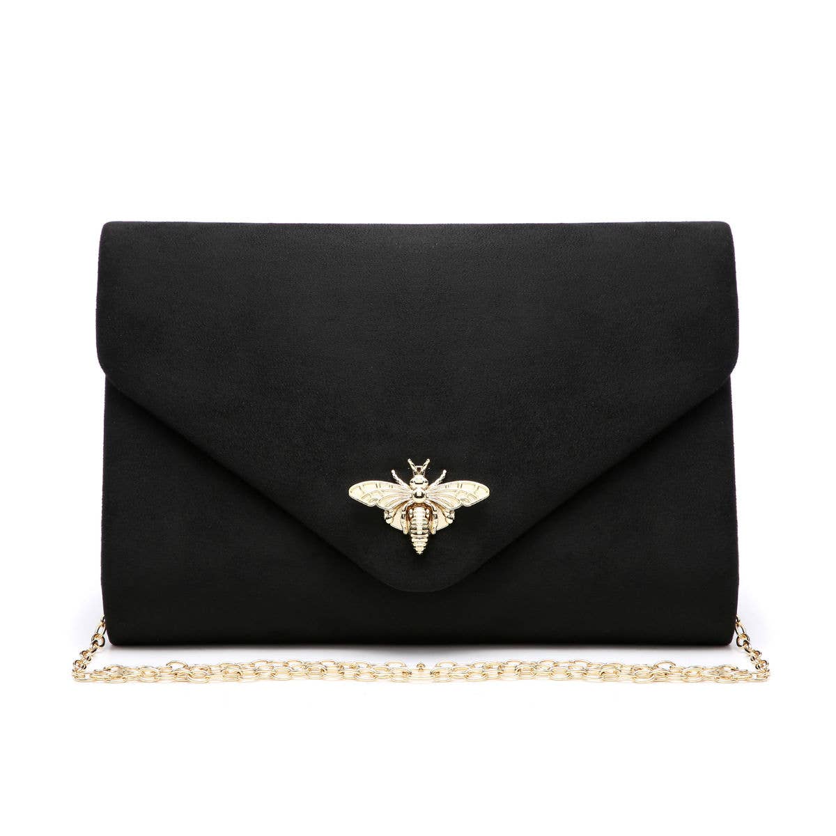 Suede Clutch bag with bee shaped clasp: Ivory