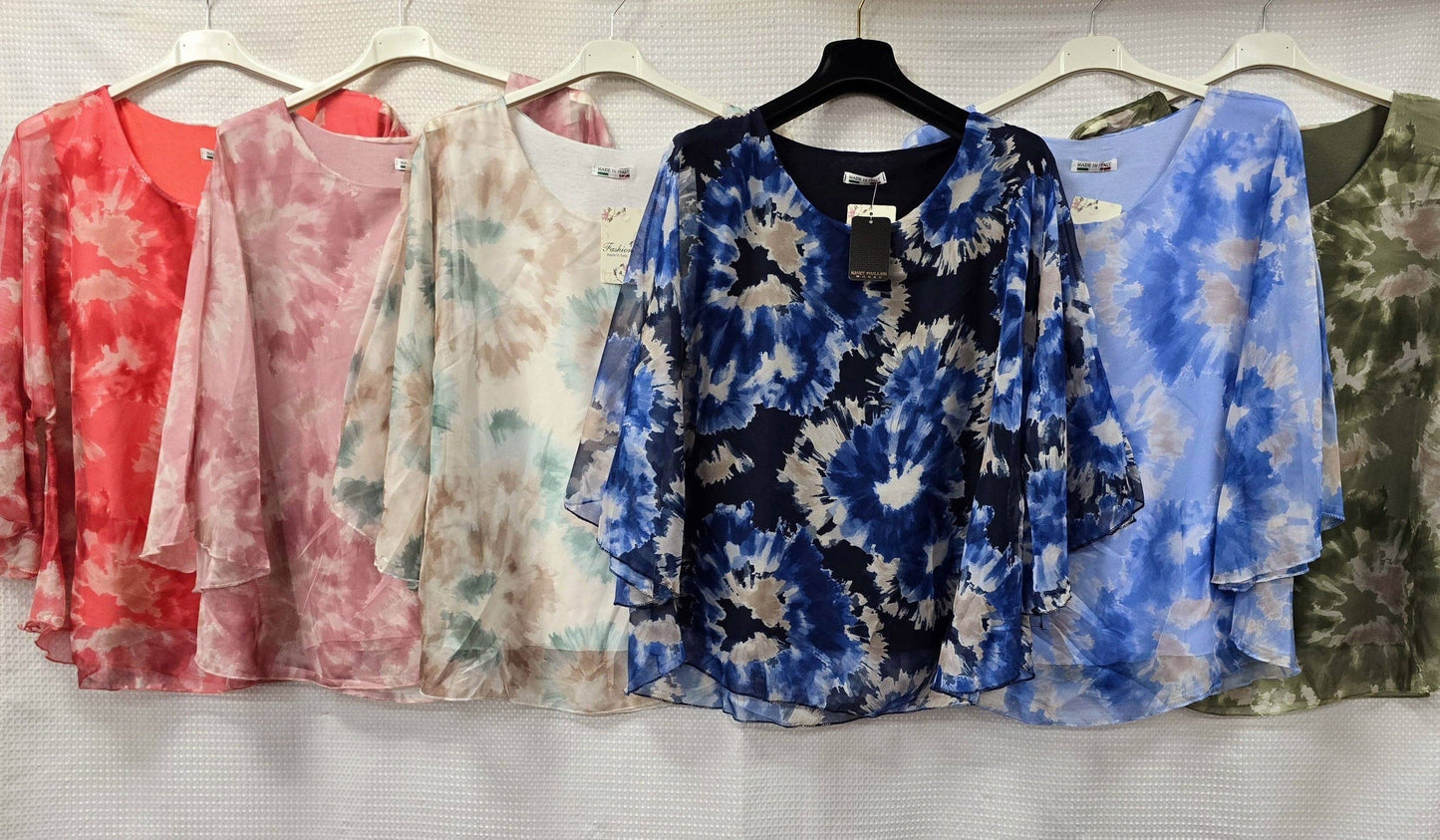 Kurt Muller - Tye Dye Silky Blouse: Sky Blue