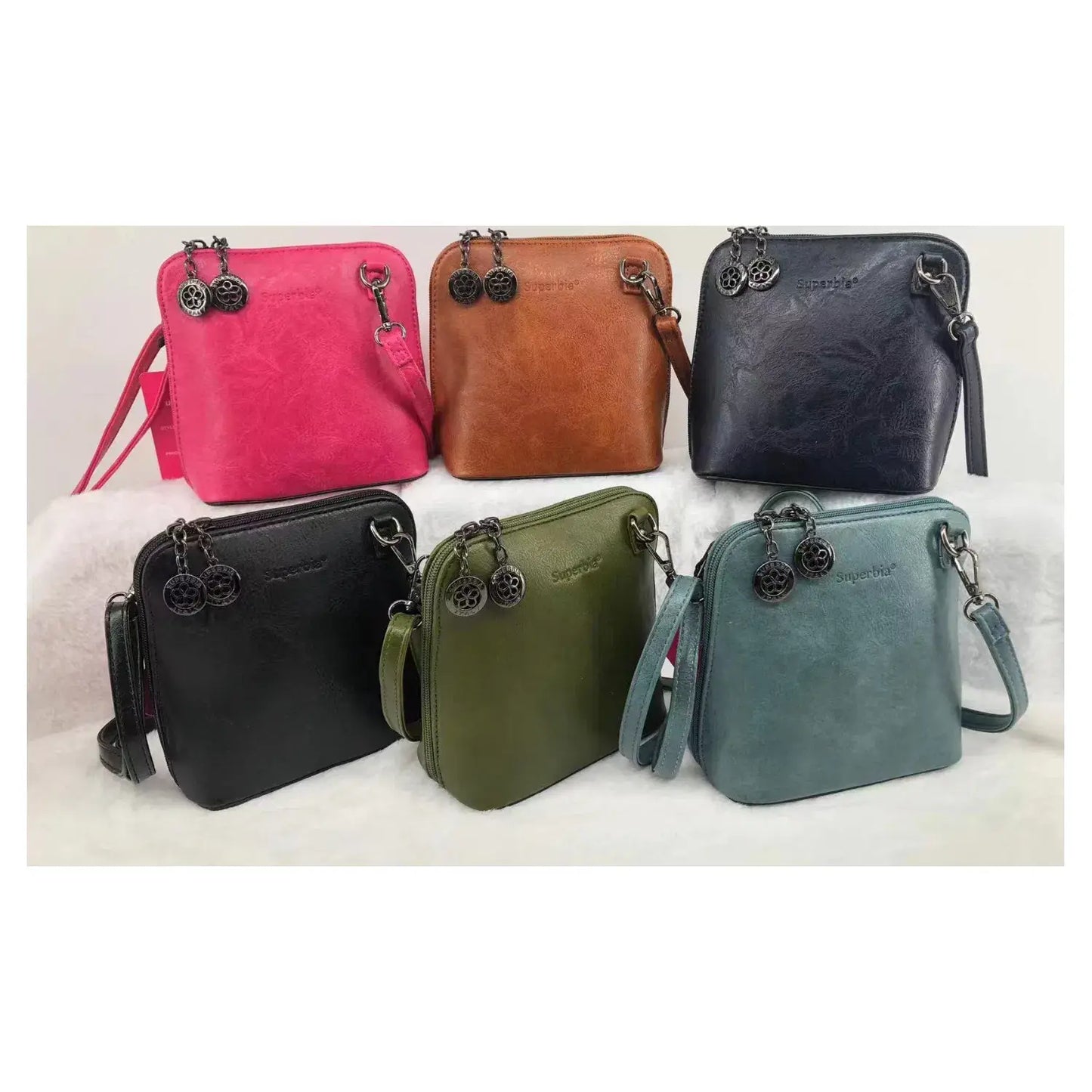 Superbia - Superbia Pewter Hardware Small Box Zip Around Cross Body Bag: Navy