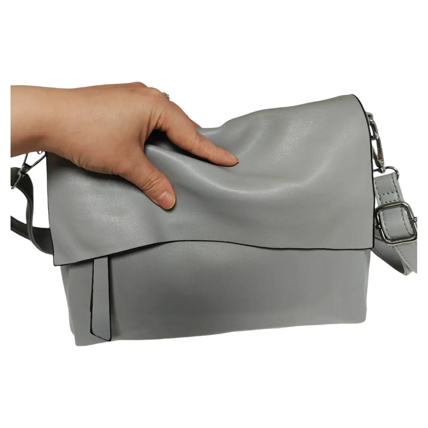 Superbia - Super Soft Silver-toned Flap Over Shoulder Bag Messenger Bag: Black