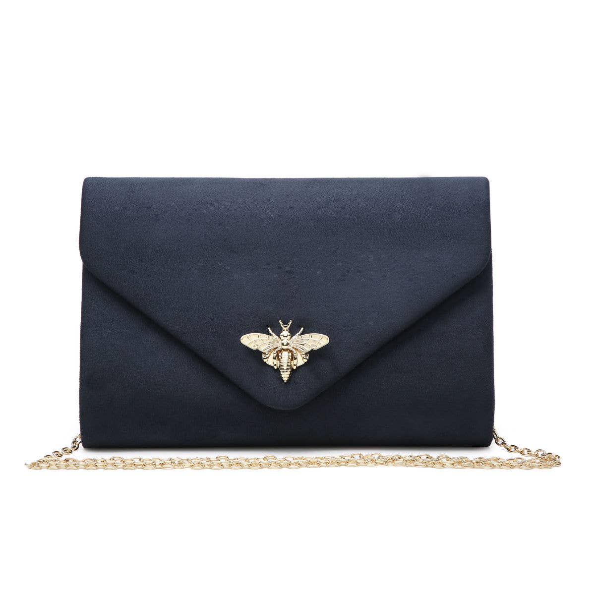 Suede Clutch bag with bee shaped clasp: Navy