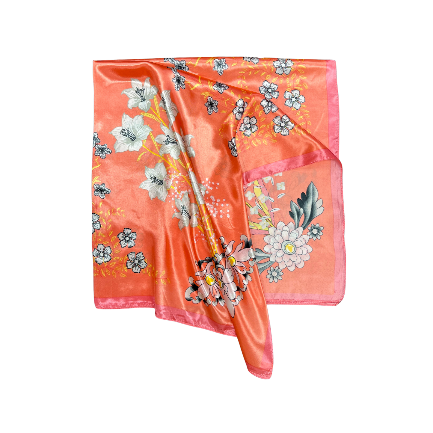 Lili Scarves - Multi-floral Pattern Silk Touch Square Scarf: Rose