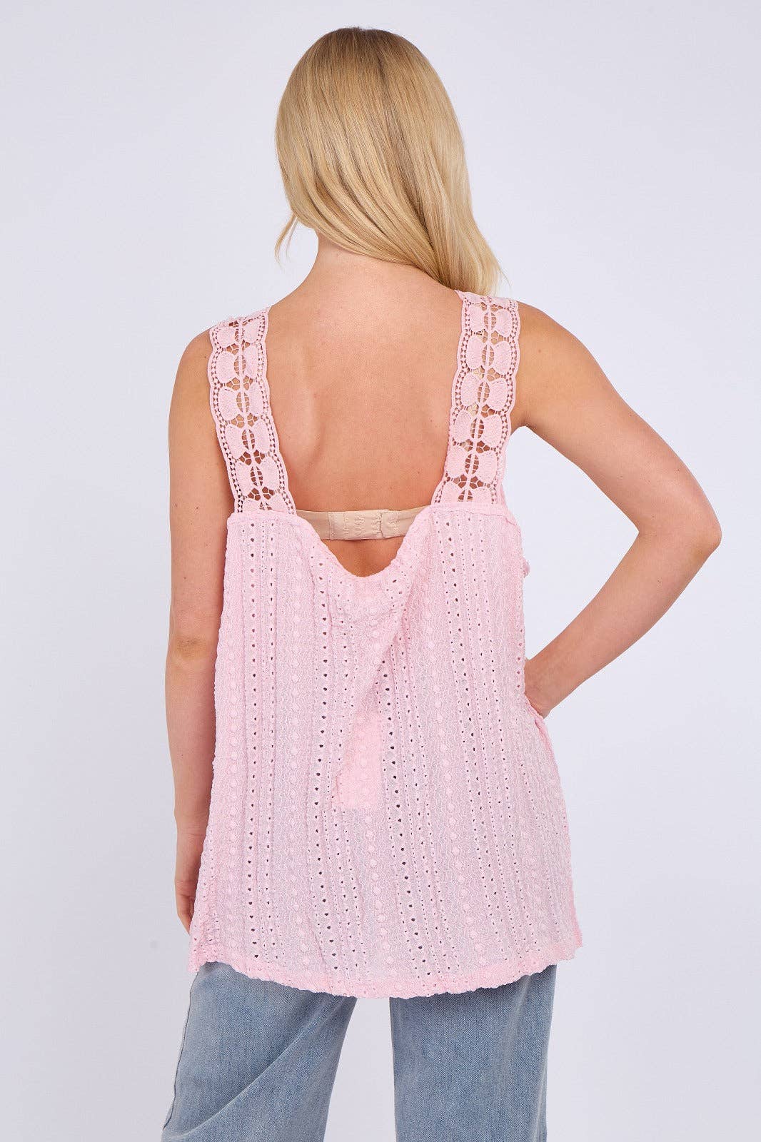 Embroidered Crochet Wide Lace Strap Vest Ladies Top: Sage / One Size To Fit UK 14 to 20