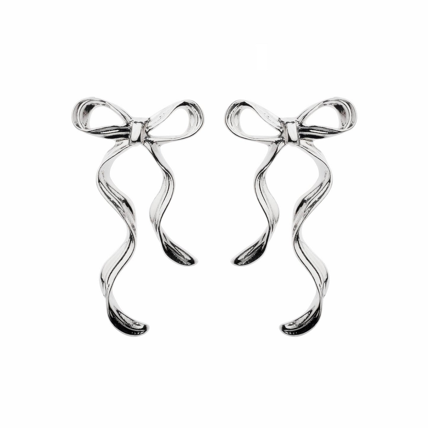 Oceanic Jewellers - Majique London - Elegant Long Bow Shaped Stud with Modern Flair: Shiny Silver